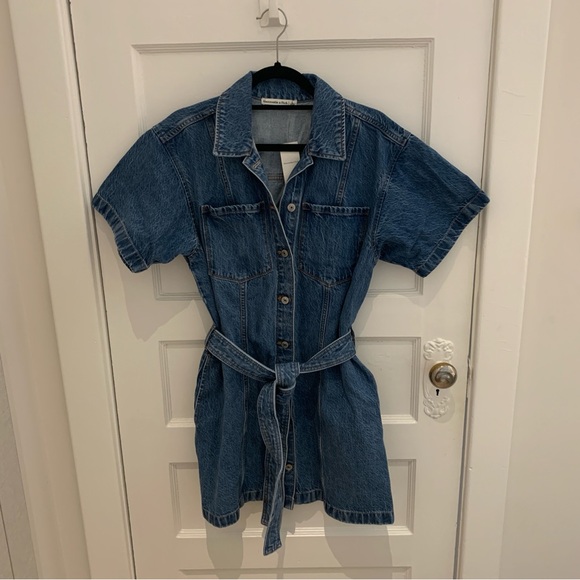 Abercrombie Denim Short Sleeve Shirt Dress, Size L - Picture 5 of 10